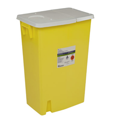 18 Gallon Kendall Chemotherapy Sharps Container Chemosafety™ 1-Piece 26H" X 18.25W" X 12.75D" Yellow Base Hinged Lid