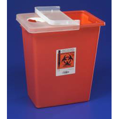 8 Gallon Kendall Multi-purpose Sharps Container 1-Piece 17.5H" X 15.5W" X 11D" Red Base Hinged Lid